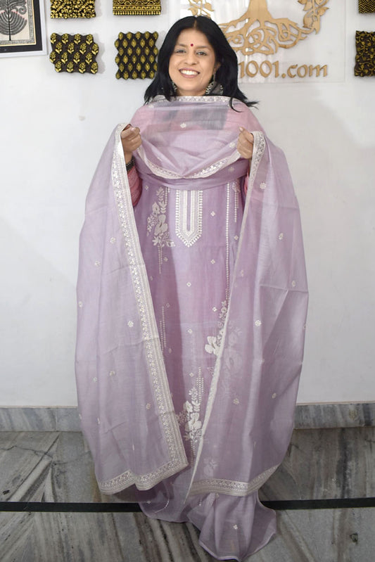 Gorgeous Mul Chanderi Kurta fabric & Dupatta set with embroidery