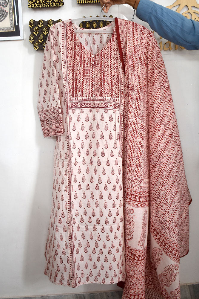 Bagh Hand Block Printed stitched 3 pc Cotton suit - 40 size