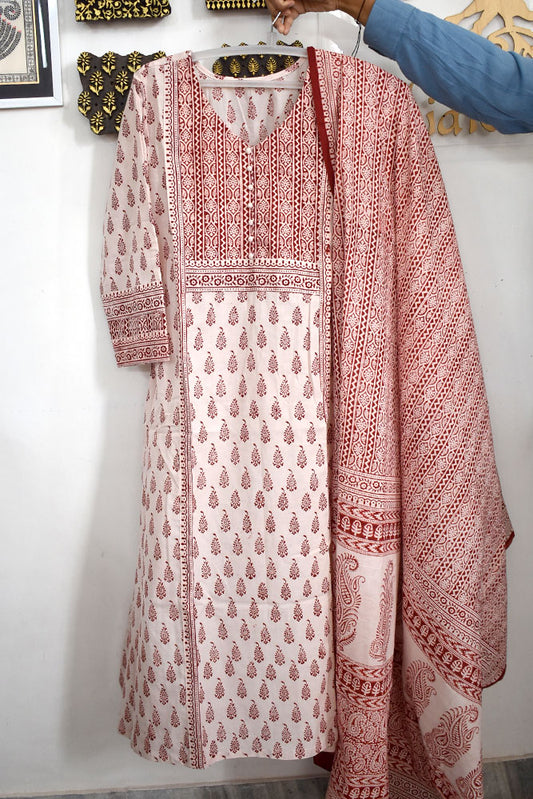 Bagh Hand Block Printed stitched 3 pc Cotton suit - 40 size