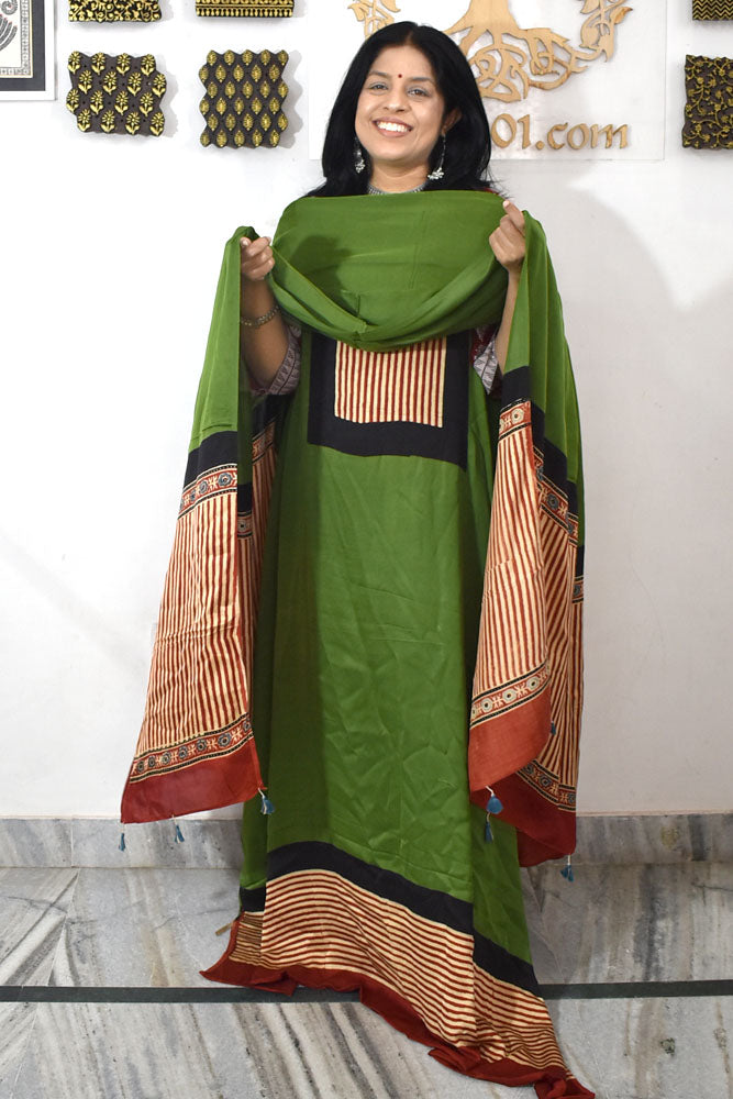 Beautiful Ajrakh Hand Block Printed Modal Silk 2 piece set