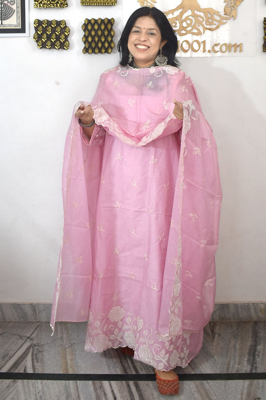 Beautiful Banarasi Chanderi silk unstitched suit fabric with Embroidery & Chanderi Dupatta