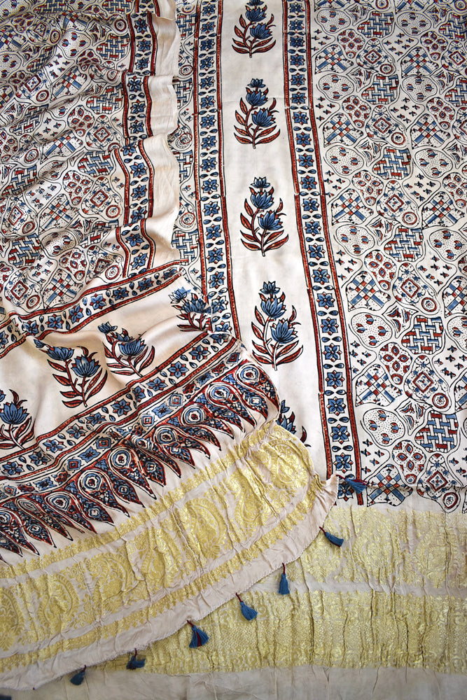 Designer Ajrakh Modal Silk kurta &  dupatta  set with Nakkshi palla