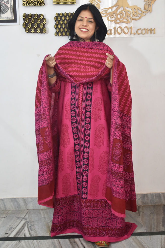 Bagh Hand Block Printed unstitched 3 pc Cotton suit fabric with Placement block print from MP