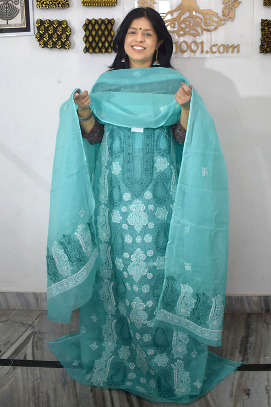 Elegant Kota Doria Kurta & Dupatta Set with Lucknowi Hand Chikankari embroidery NO - 8