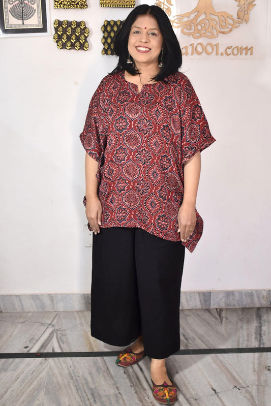 Beautiful Ajrakh Modal Silk Kaftan - 38 - 44