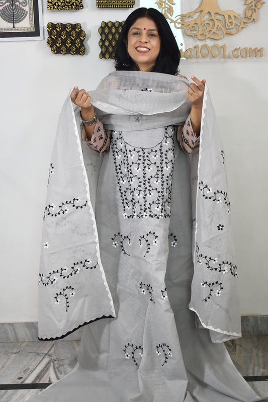 Elegant Kota Kurta & Dupatta set with Hand done Heavy Phool patti work & Cotton Bottom