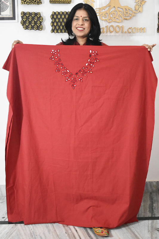 Handwoven cotton kurta fabric with Kutch Mirror work