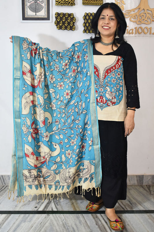 Beautiful Hand Painted Pen Kalamkari Dupatta & patch in Bangalore silk