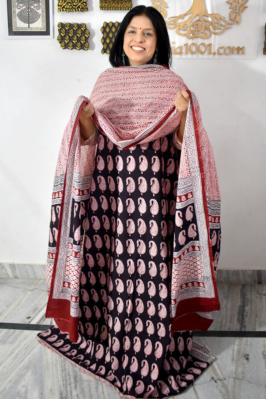 Bagh Hand Block Printed unstitched 3 pc Cotton suit fabric with block print from MP