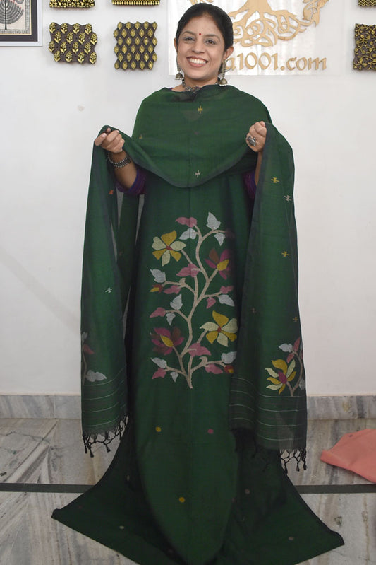 Kalakriti : Beautiful Hand Woven Soft Cotton Needle Jamdani Kurta Fabric & Dupatta set