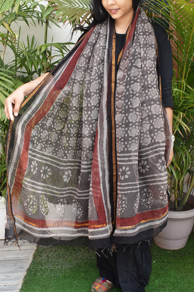 Hand Block Printed Kota Cotton Dupatta