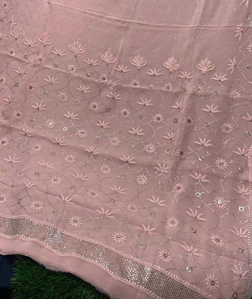 Very Beautiful Soft Viscose Georgette saree with Intricate Hand Chikankari & Muqaish work (with blouse piece in the same fabric)
