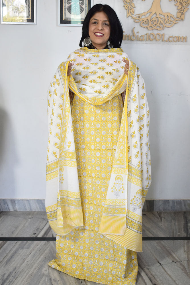 Hand Block Printed Cotton unstitched suit fabric with Soft Cotton dupatta