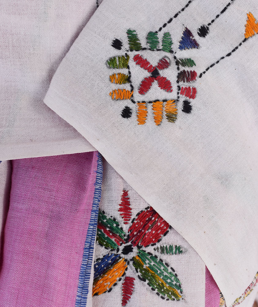 Elegant Handwoven Khesh Cotton Saree with Hand Kantha work