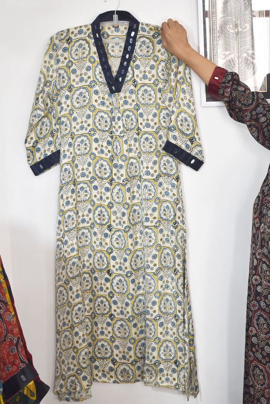 Beautiful Ajrakh Modal Silk Kurta with Kutch Mirror Work size - 38 - 44