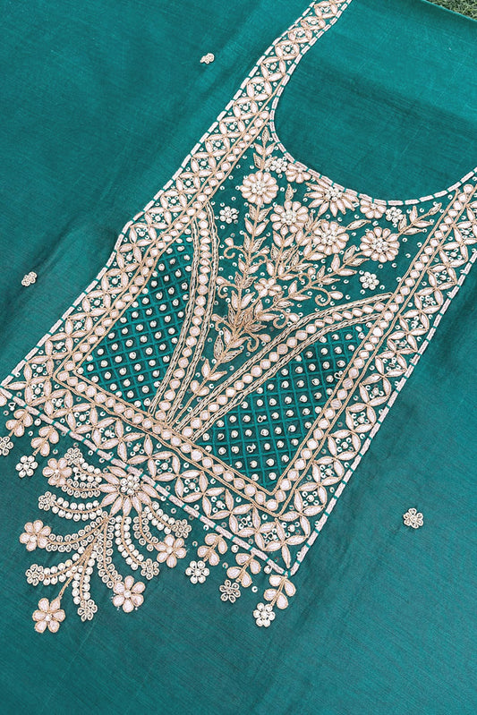 Elegant chanderi Fabric with Hand Embroidery , Aari, Zardozi & Gota Patti Work( 2.5 mtrs)
