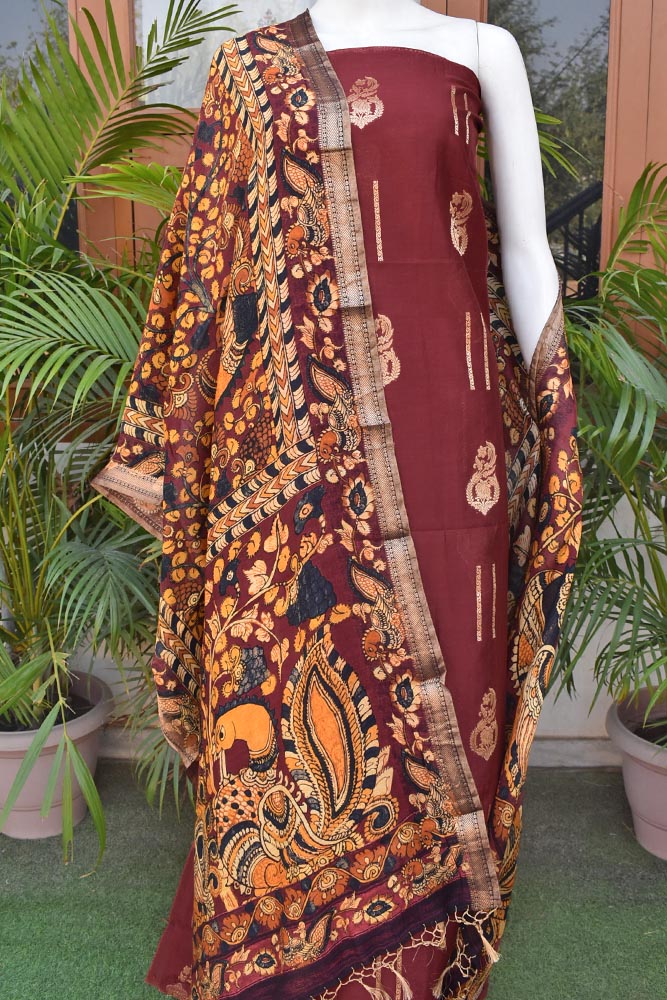 Kashi : Fine & Elegant Banarasi Silk cotton Suit with a Pure Silk cotton Digital print dupatta