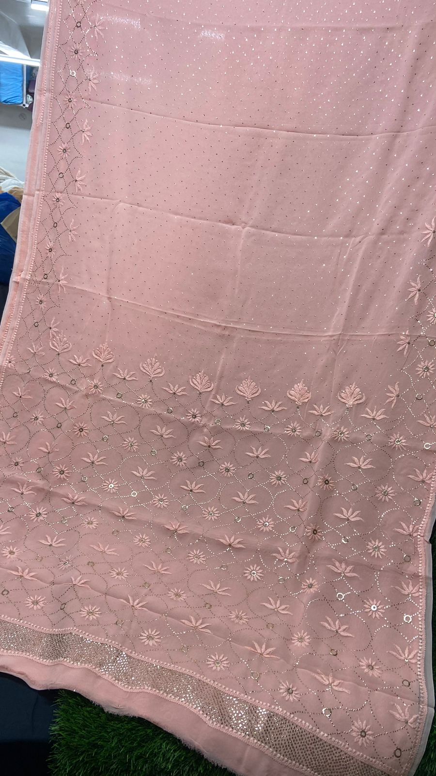 Very Beautiful Soft Viscose Georgette saree with Intricate Hand Chikankari & Muqaish work (with blouse piece in the same fabric)