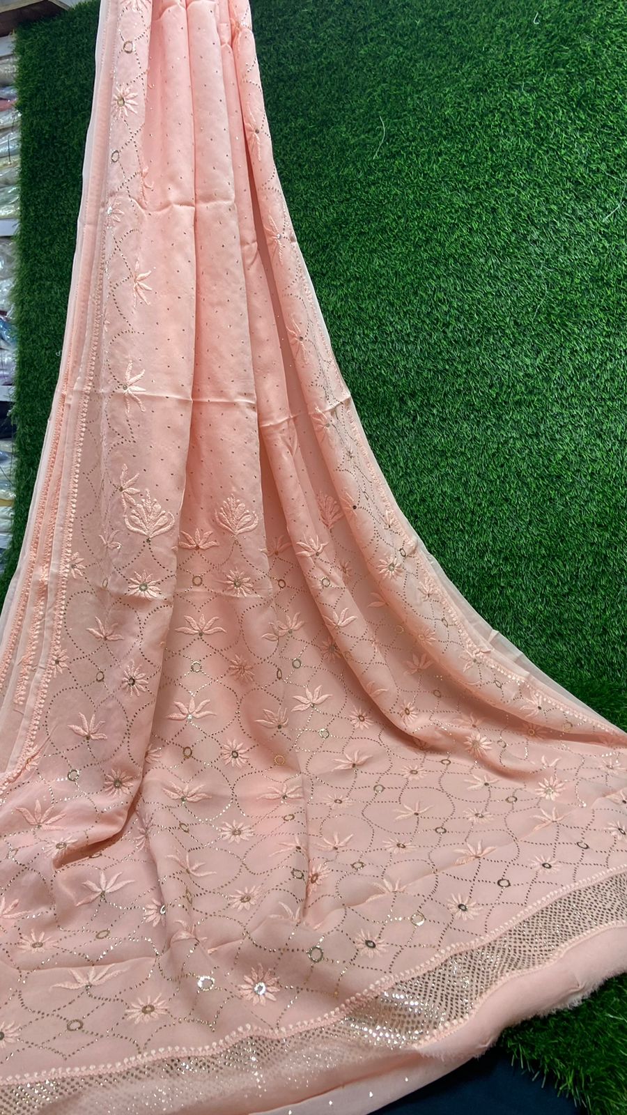 Very Beautiful Soft Viscose Georgette saree with Intricate Hand Chikankari & Muqaish work (with blouse piece in the same fabric)