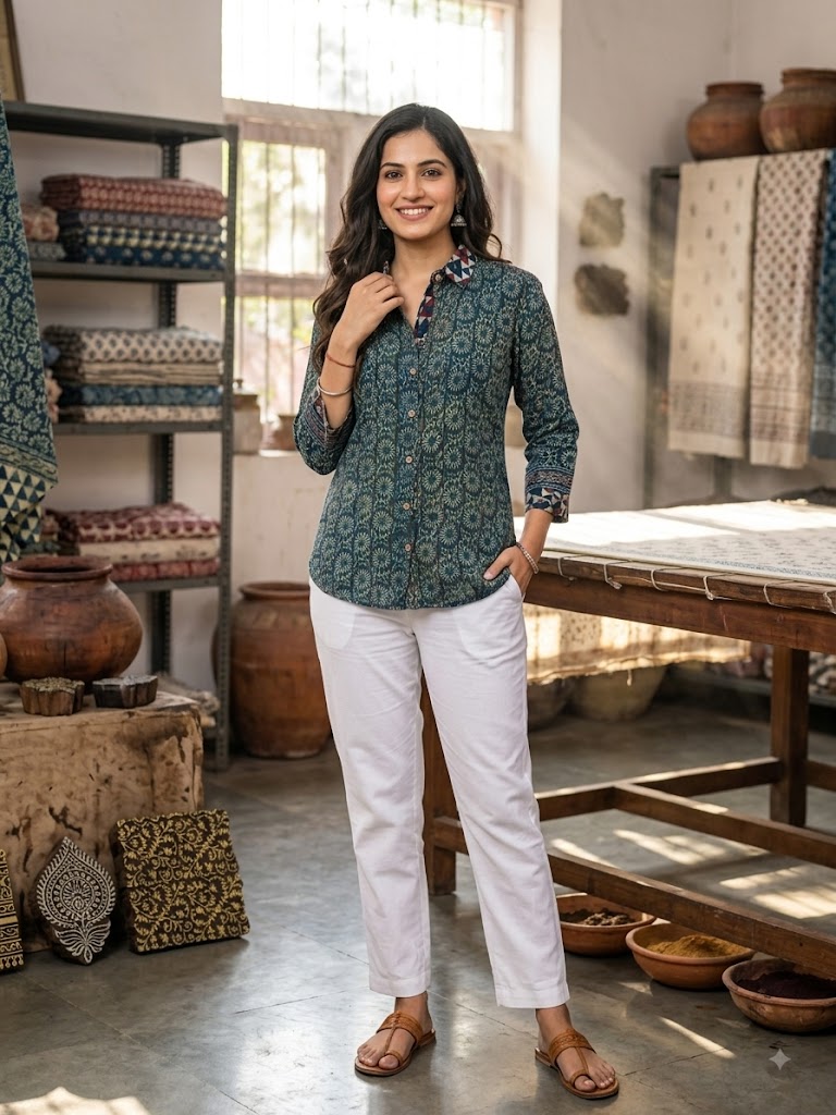 Beautiful Ajrakh Modal Silk Shirt size - 40 - 44