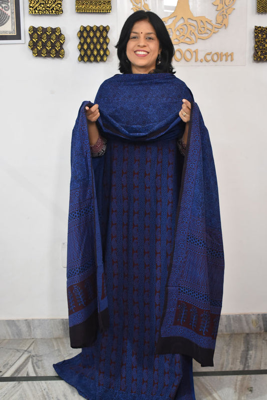 Bagh Hand Block Printed unstitched 3 pc Cotton suit fabric from MP