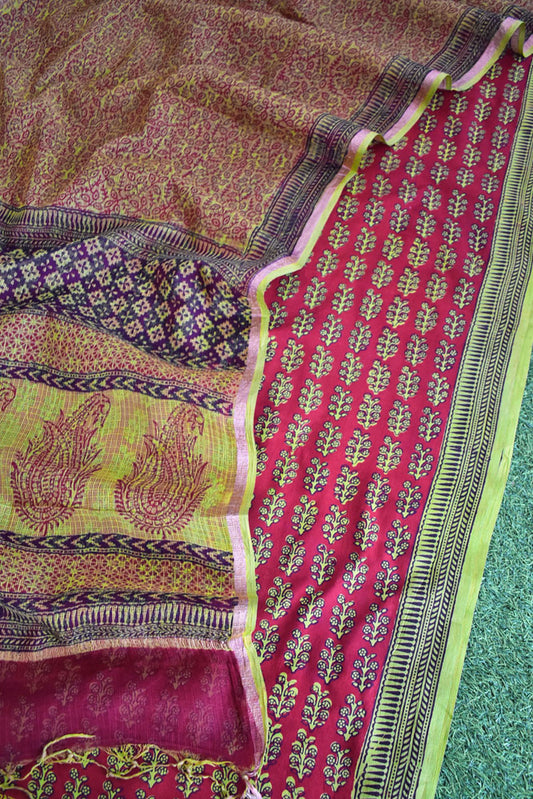 Classic Bagh Block Printed unstitched suit fabric with Kota Doria dupatta