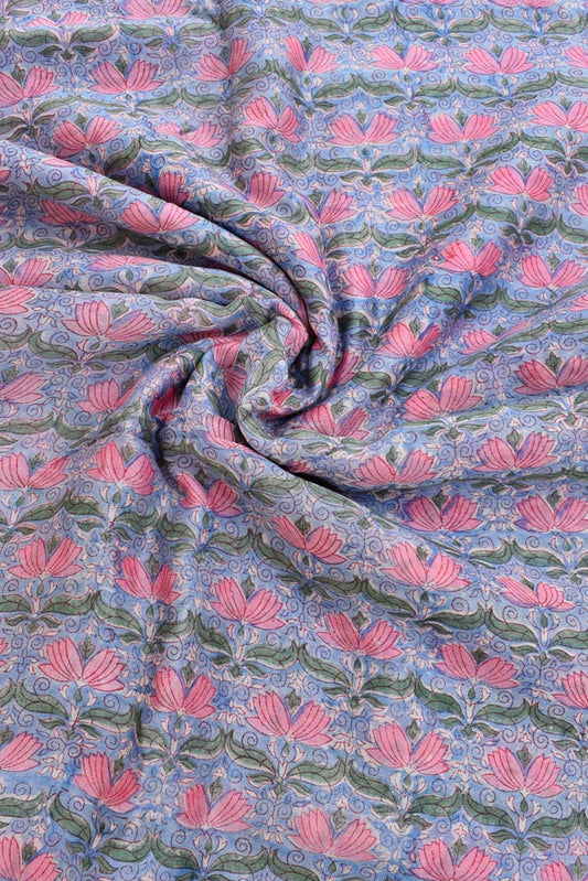 Elegant & Fine Sanganer Hand Block Printed Chanderi silk Cotton Running Fabric ( 2.5 mtr cut)