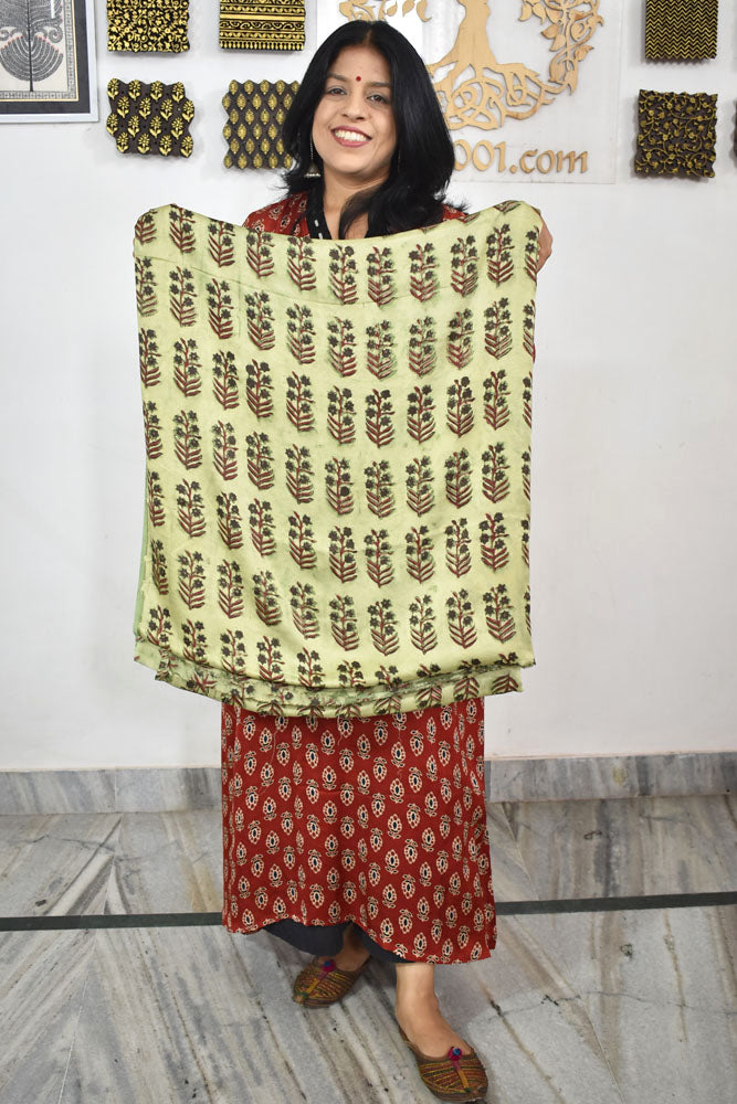 Beautiful Modal Vanaspati Ajrakh Hand Block Print Fabric - 2.5 mtrs cut