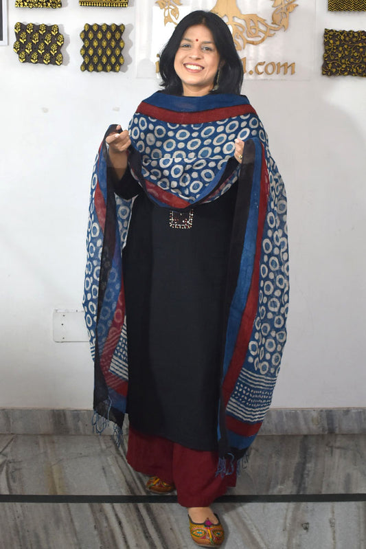 Elegant Hand Block Printed Pure Linen dupatta