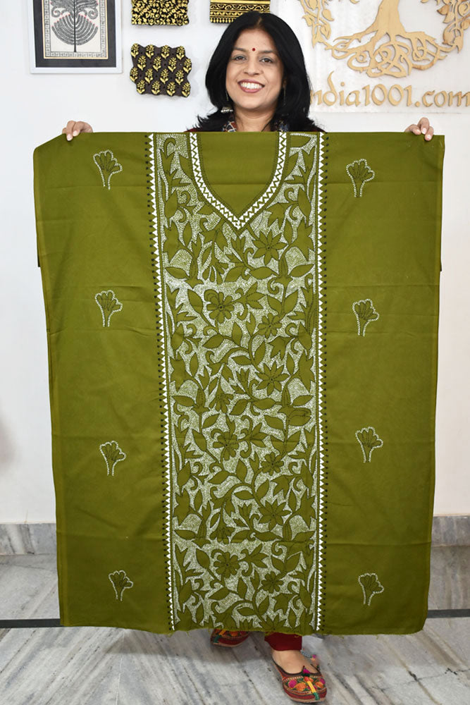 Hand Embroidered Kantha work cotton fabric - (Length 2.8 mtrs )