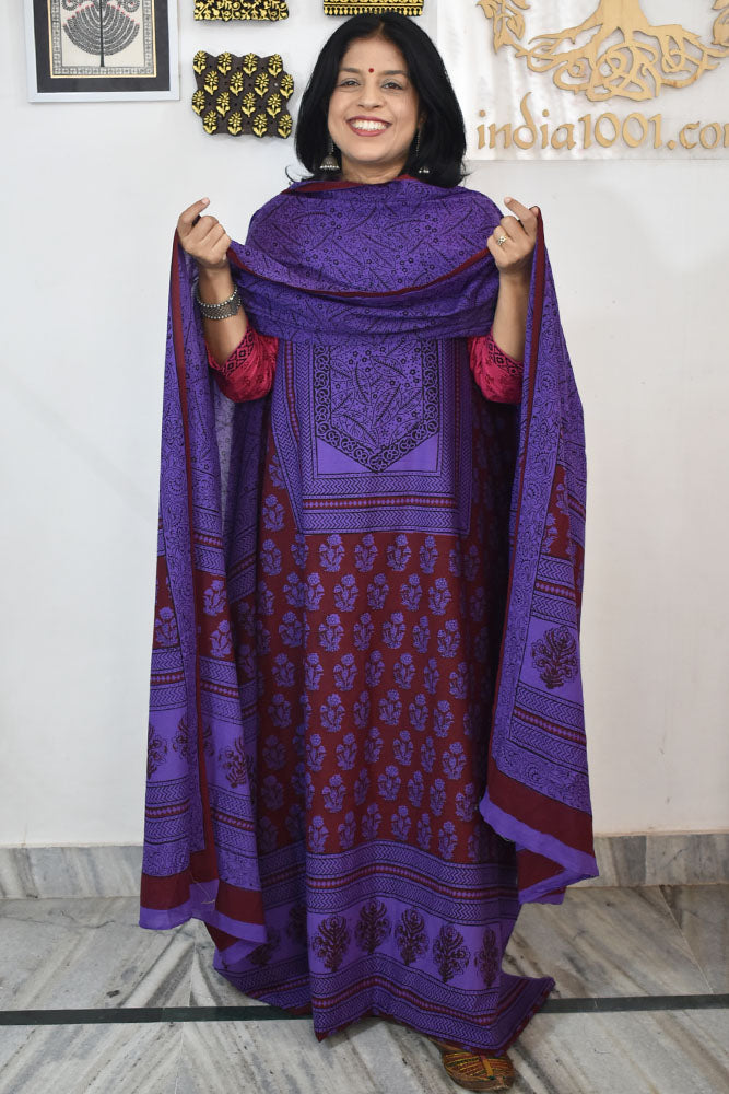 Bagh Hand Block Printed unstitched 3 pc Cotton suit fabric with Placement block print from MP