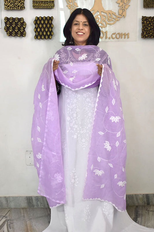 Handcrafted Phool Patti Applique & Hand Crochet work Kota cotton dupatta