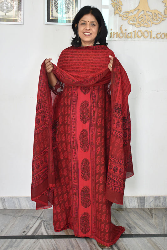 Bagh Hand Block Printed unstitched 3 pc Cotton suit fabric from MP