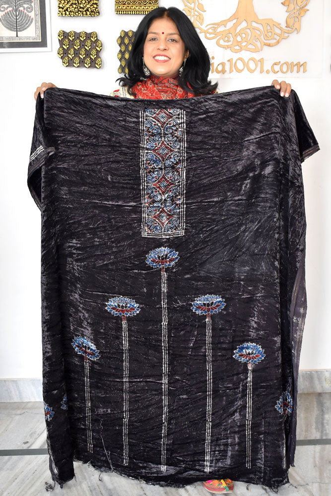 Ajrakh Velvet kurta fabric