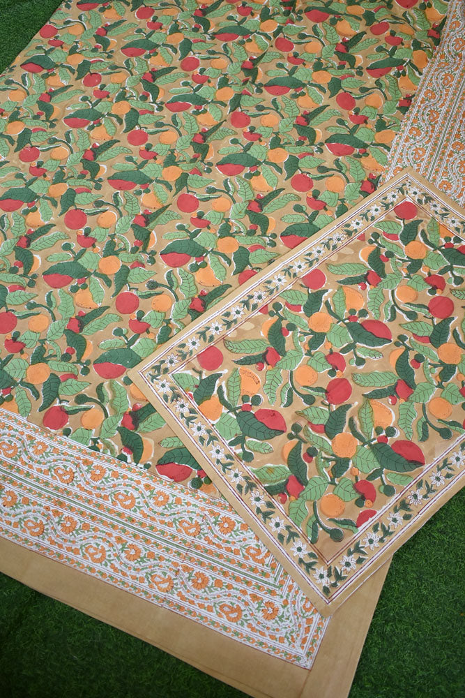 Shayan : Hand Block print King Size Cotton Double Bed sheet with pillow covers ( 90 by 108)