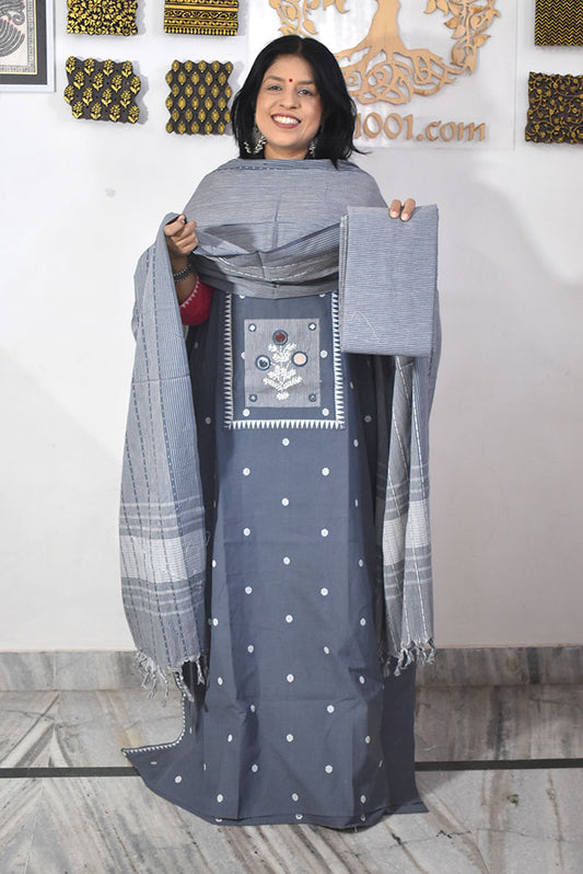 Elegant Hand Block print cotton suit with Cotton dupatta