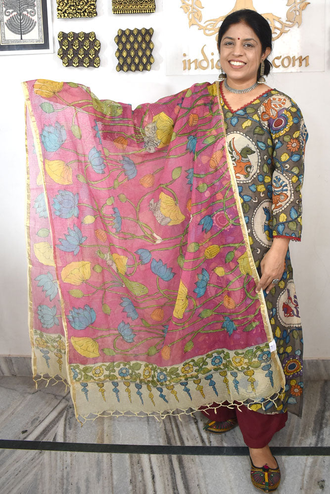 Beautiful  Kota Cotton Hand Painted Kalamkari Dupatta