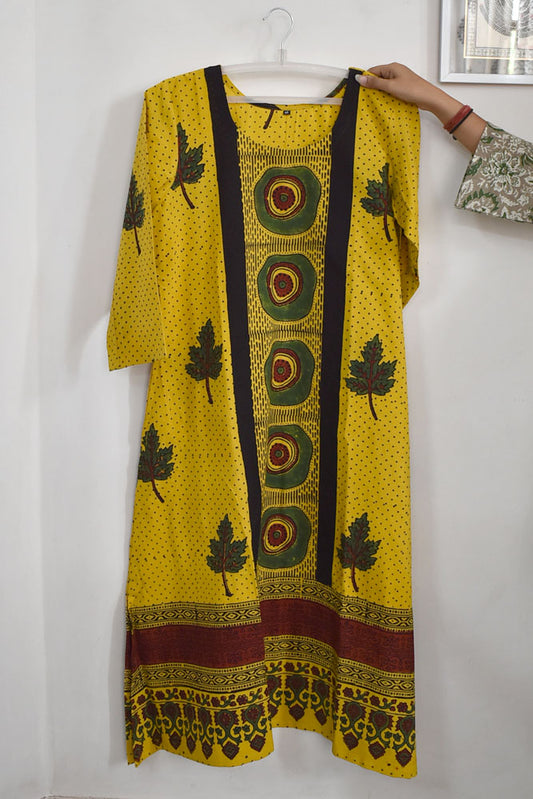 Beautiful Ajrakh Hand Block Printed Cotton Kurta (Size-38)