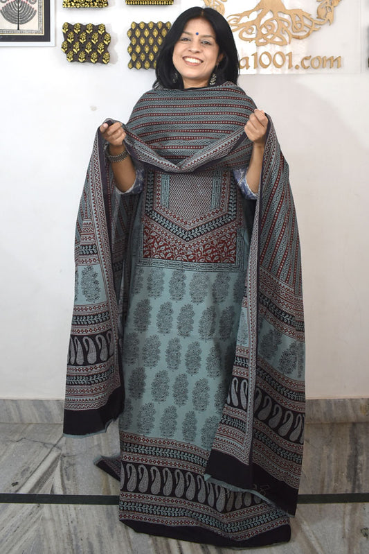 Bagh Hand Block Printed unstitched 3 pc Cotton suit fabric with block print from MP