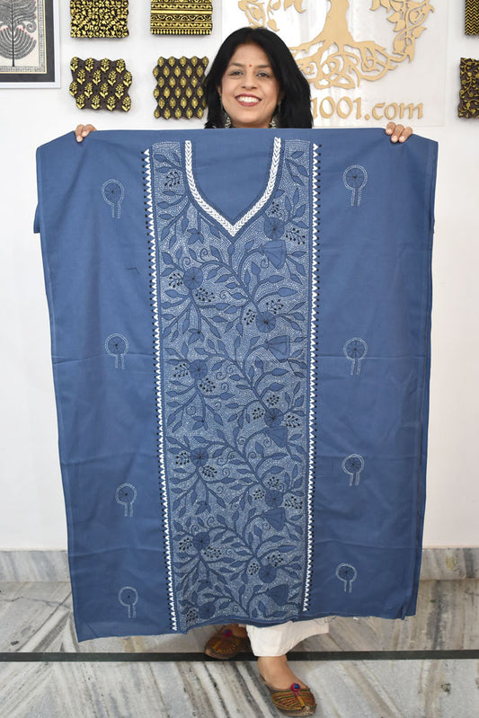 Hand Embroidered Kantha work cotton fabric - (Length 2.8 mtrs )