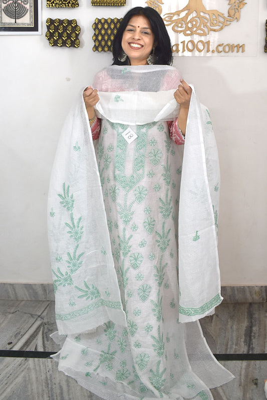 Elegant Kota Doria Kurta & Dupatta Set with Lucknowi Hand Chikankari embroidery NO - 18