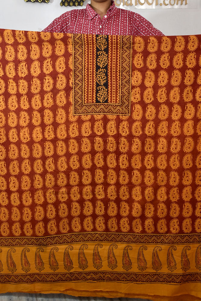 Designer Cotton Bagh Hand Block Print  Kurta Fabric - 2.9 - 2.8 mtrs cut