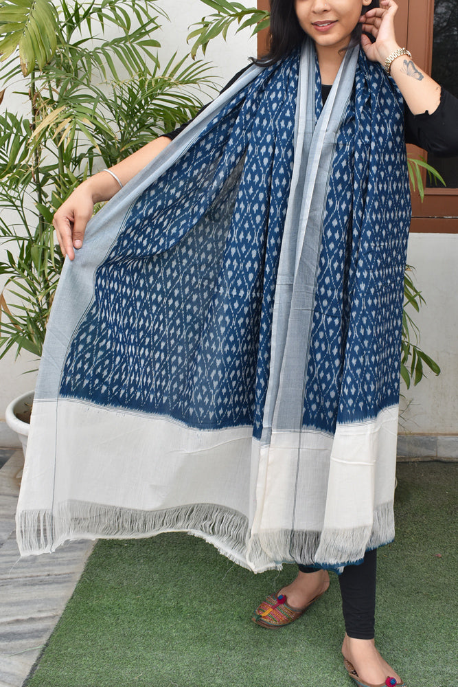 Designer Handwoven Mercerized Cotton Ikkat Dupatta