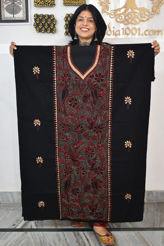 Hand Embroidered Kantha work cotton fabric - (Length 2.8 mtrs )