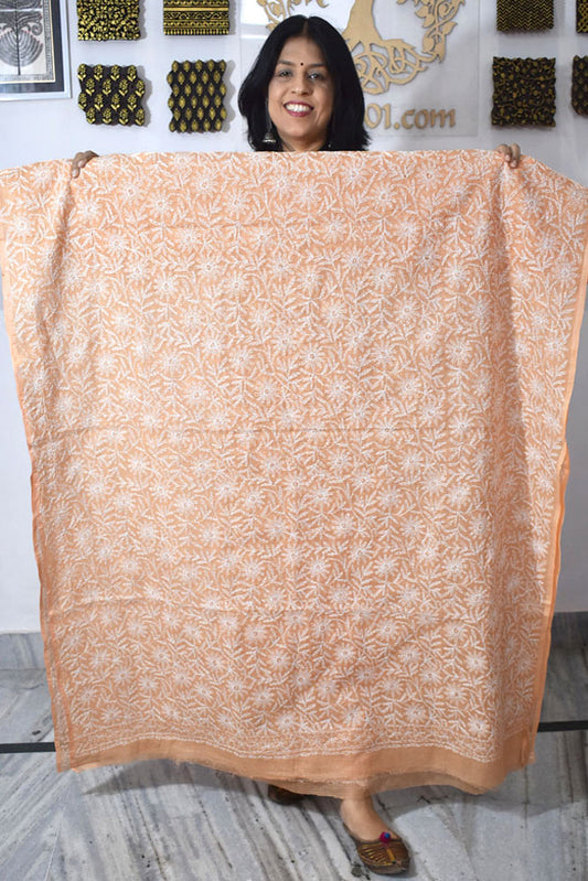 Hand Embroidered Chikankari Tepchi work Kota Doria fabric - (2.8 mtrs )