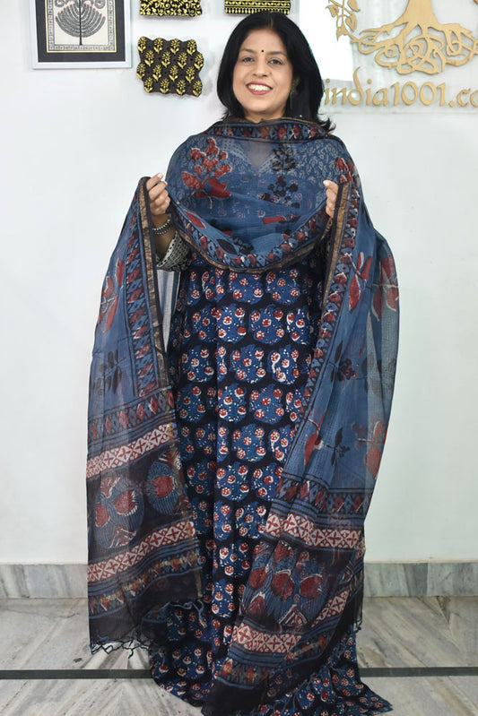 Hand Block Printed Kota Doria Cotton Dupatta