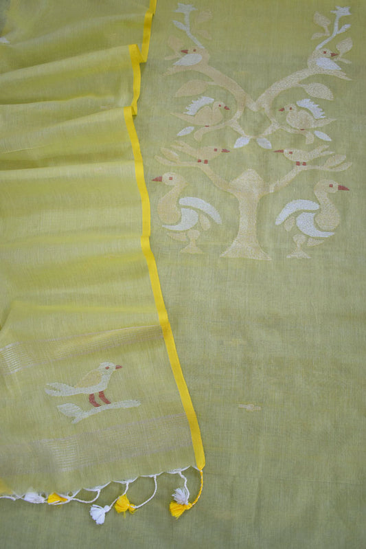 Kalakriti : Beautiful Hand Woven Soft Cotton Needle Jamdani Kurta Fabric & Dupatta set