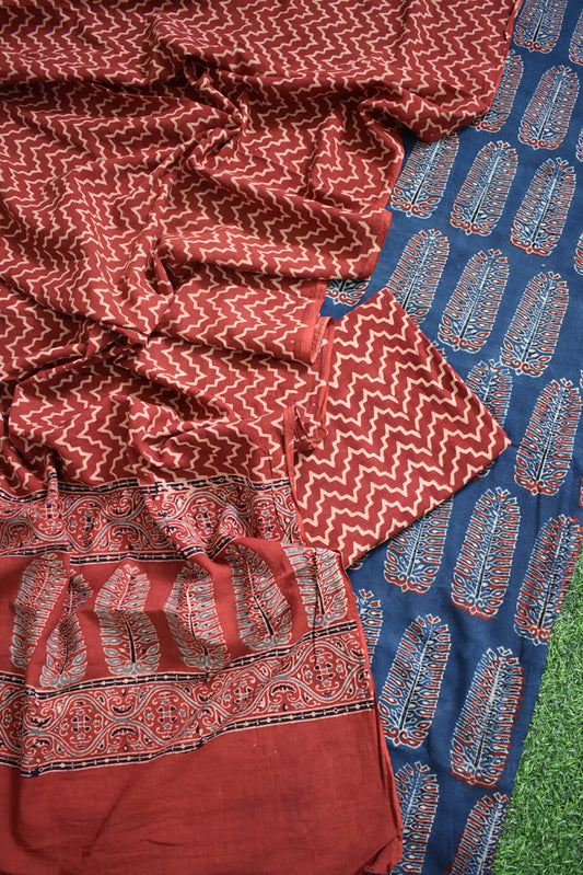 Saanjh 𓂃 ོ☼𓂃 Ajrakh Hand Embroidered Suit ~ Mahogany Red