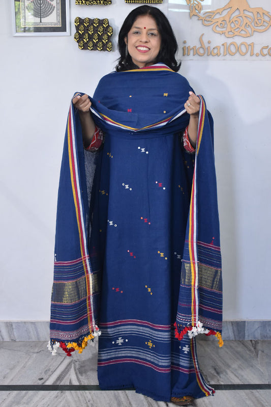 Premium Handwoven Kala Cotton Bhujodi suits with Mirror and Miri work - 3 pc set