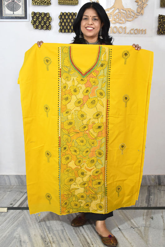 Hand Embroidered Kantha work cotton fabric - (Length 2.8 mtrs )